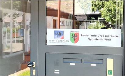 Eingang zu den Sozial- und Gruppenräumen Sportpark Weil