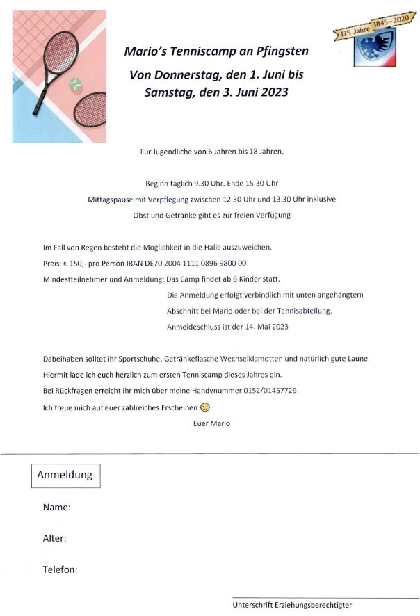 Tenniscamp vom 1.-3. Juni 2023